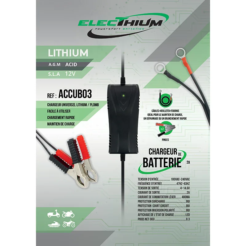 Electhium Chargeur Batterie Moto et Scooter